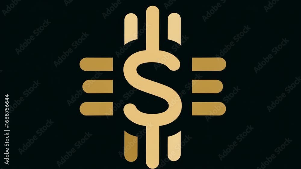 Poster golden ai dollar symbol value with abstract line and gold circuit pattern on black background, moder