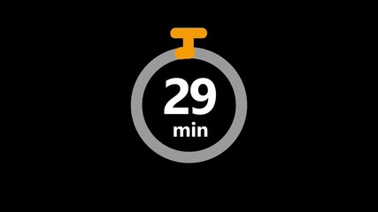34 minute countdown clock animation, Circular countdown timer for 34 minute on an isolated background. Countdown timer from 34 to 0 minutes with alpha channel, Clock