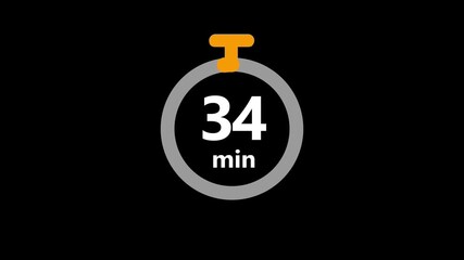 39 minute countdown clock animation, Circular countdown timer for 39 minute on an isolated background. Countdown timer from 39 to 0 minutes with alpha channel, Clock