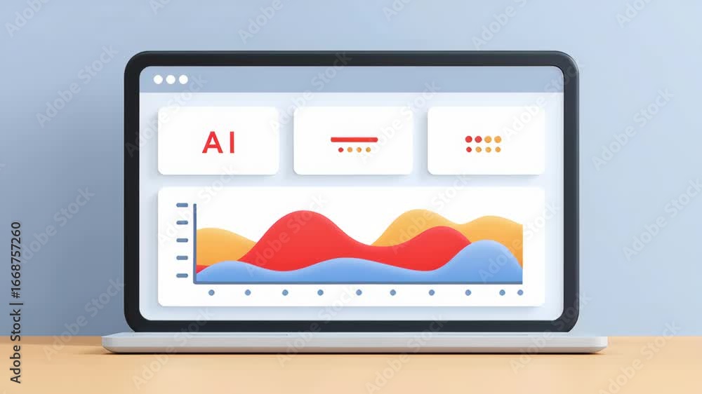Aufkleber ai value dashboard with colorful data visualization and analytics graph modern laptop screen, digita