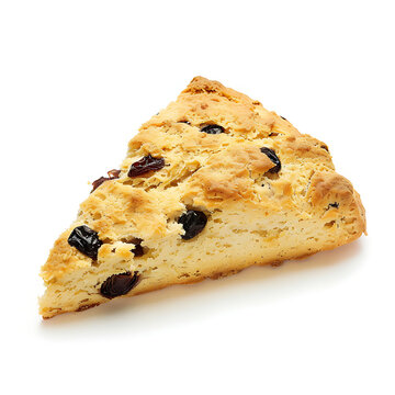 Golden Raisin Scone with Crumbly Texture Isolated on White Background