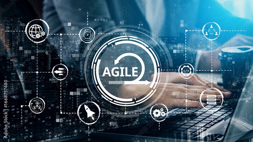 Aufkleber agile project management using teams and agile planning for agile development. agile enables flexibi