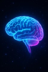 Fototapeta premium Glowing blue brain illustration against starry night sky