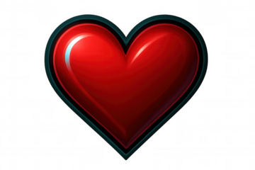 Glossy red heart icon floating against transparent backdrop, symbolizing romantic feelings and valentine's sentiments