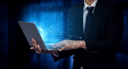 AI artificial intelligence with digital brain and connected data circuit. AI core processes data, AI core drives intelligence, enables connection, and AI core powers smart digital systems. Vouch