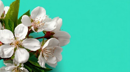 Obraz premium Blossoming white flowers against a turquoise background