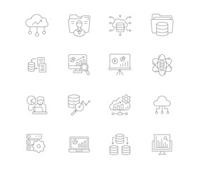 Big Data Icon Set. Vector Illustrations of Data Analytics, Cloud Computing, Artificial Intelligence, Machine Learning, Database, Visualization, Business Intelligence, and Digital Technology