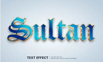 Editable 3d gold and blue sultan text effect design