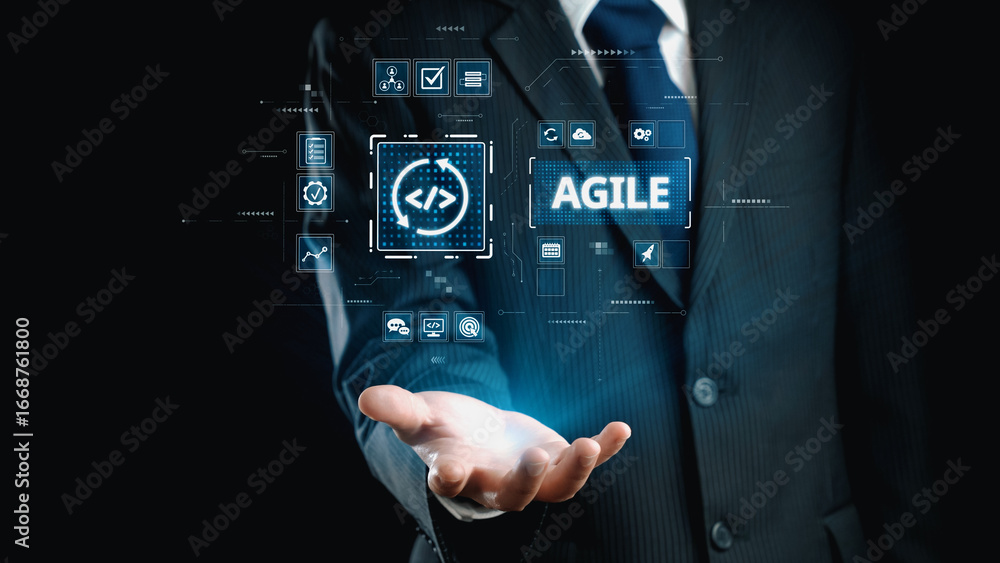 Aufkleber agile project management using teams and agile planning for agile development. agile enables flexibi