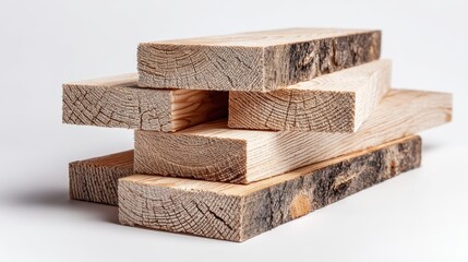 Ultra quality image of stack of wood planks with a white background.