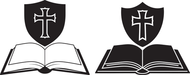 Christian shield and open book silhouette