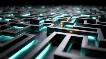 Futuristic Neon Maze with Glowing Lights and Geometric Patterns