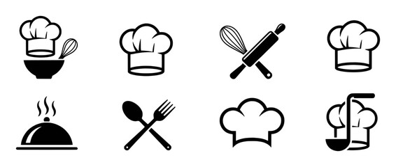 Collection of Chef Hat and Kitchen Utensil Icons