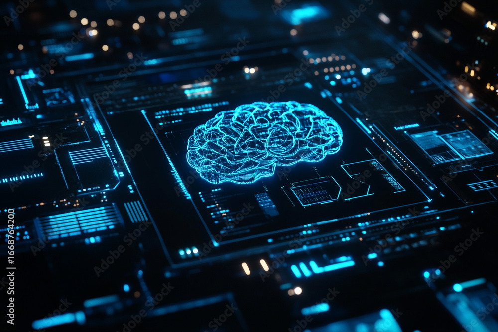 Poster digital brain interface futuristic technology neural network artificial intelligence