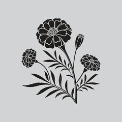 Marigold Bouquet Black and White Art