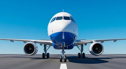 Naklejka premium Commercial Airplane on Runway | Passenger Jet Ready for Takeoff for Travel and Transportation Advertising