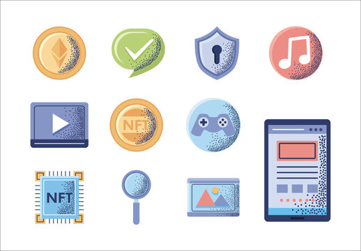 Colorful NFT Crypto Ethereum Digital Virtual Icons Set