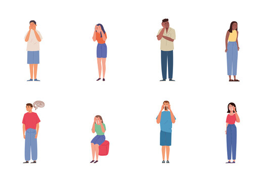 Colorful Depression People Mental Health Sad Emotions Illustrations Set