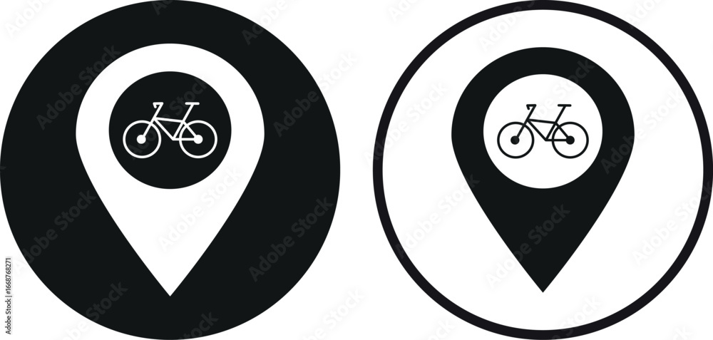 Aufkleber bicycle location icon set in two styles . map pointer with bicycle icon . vector illustration