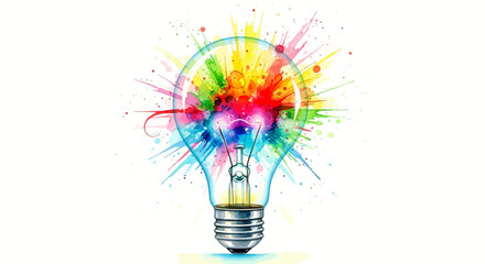 A dazzling lightbulb ignites with a burst of vibrant colors, representing the illuminating power of innovative ideas and artistic expression