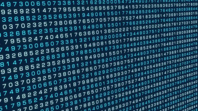Random data series, electronic data processing, digital code on the screen. Technology, encryption, big data, system, computer data, analyzing. 3D animation - Powered by Adobe