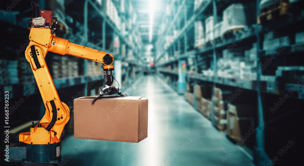 Aufkleber smart robot arm system for innovative warehouse and factory digital technology . automation manufact