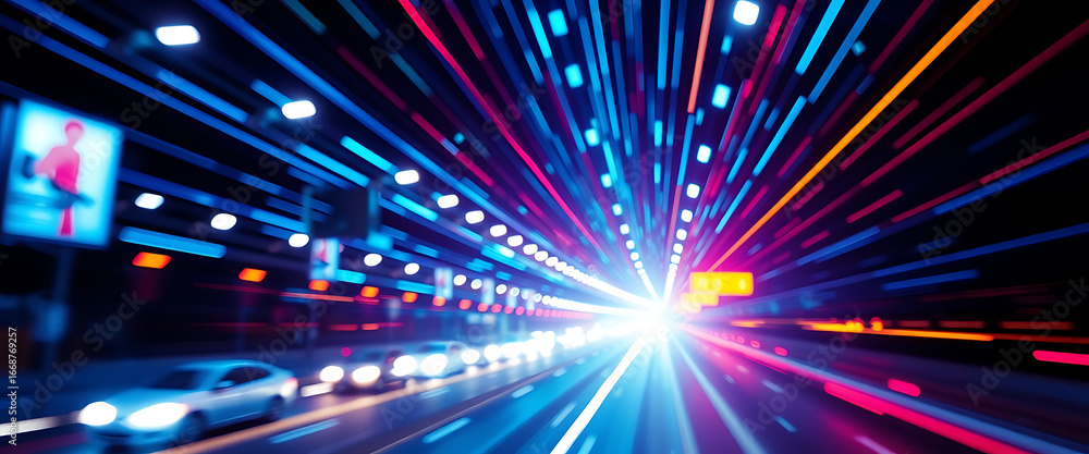 Poster big data traffic visualization dynamic high speed data streaming traffic abstract neon rays of light