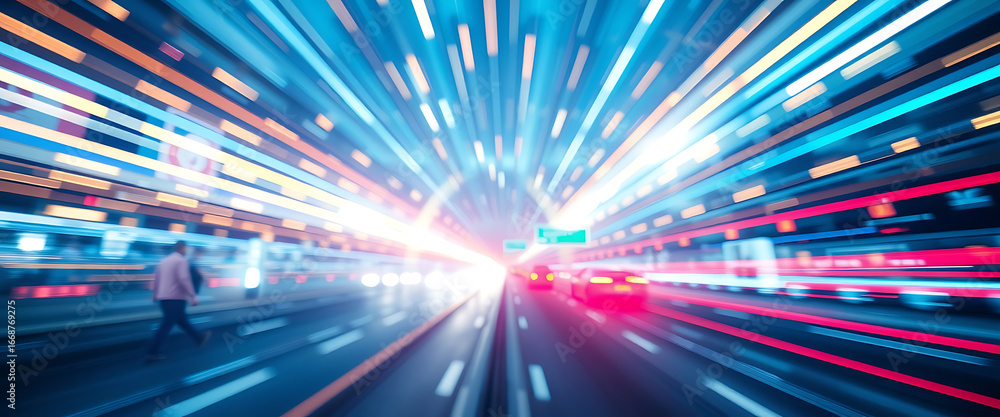Poster big data traffic visualization dynamic high speed data streaming traffic abstract neon rays of light