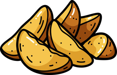 Cartoon Potato Wedges Illustration – Crispy Baked Potatoes Vector Clipart