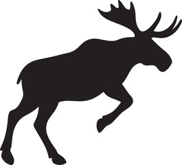 Obraz premium A strong silhouette of a majestic moose in a dynamic running pose, ideal for representing North American wildlife, nature, and outdoor-themed designs