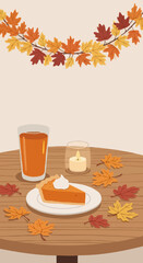 Autumn Table with Pumpkin Pie Vector
