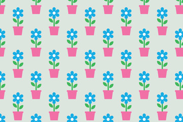 Flower in pot pattern . Blue flower in pot background . Vector illustration