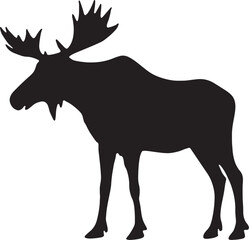 A strong silhouette of a majestic moose standing with massive antlers, ideal for representing North American wildlife, nature, and outdoor-themed designs