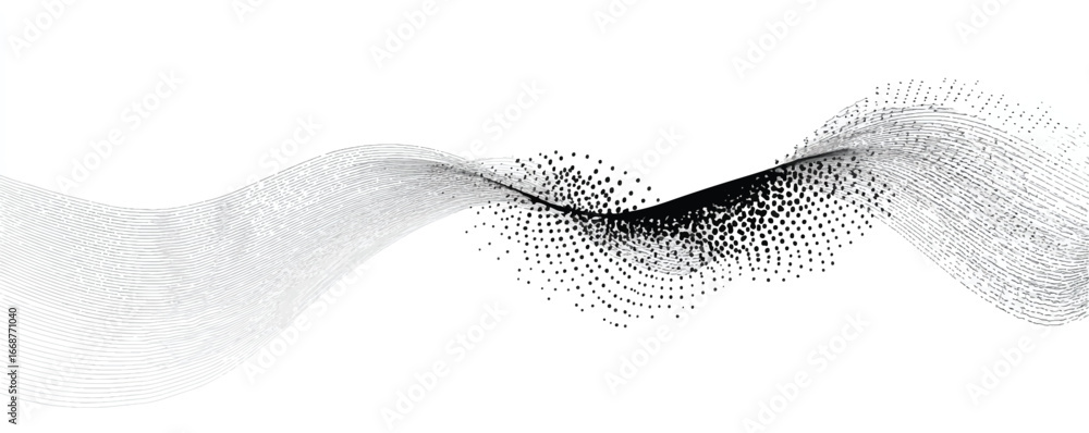 Poster abstract flowing wave pattern with dots and lines vector illustration in black and white for artisti
