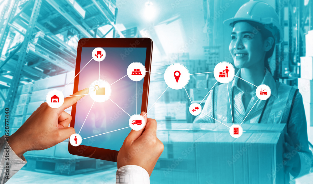 Poster smart warehouse management system with innovative internet of things technology to identify package 