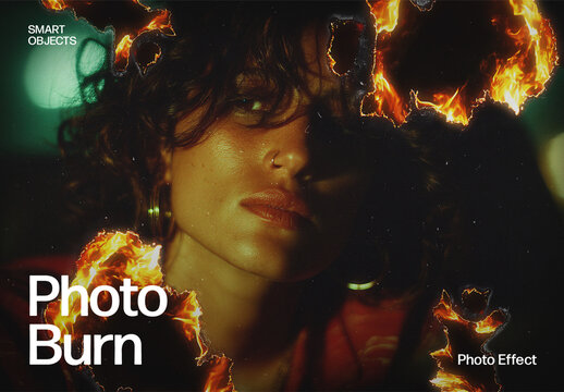 Burnt Paper & Burning Photo Effect Template, Fire & Flames Overlay