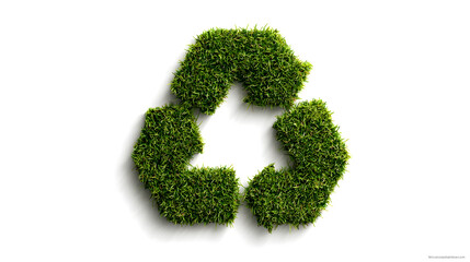 A classic recycling symbol formed entirely from vibrant green moss, symbolizing environmental sustainability and nature's role in recycling.