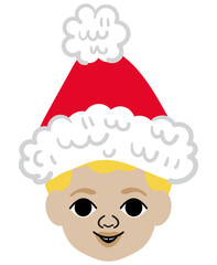 isolated cute little blonde boy in a santa claus hat