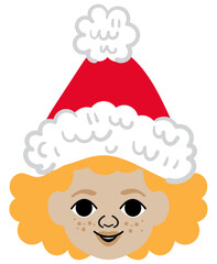 Fototapeta premium isolated little ginger girl with freckles wearing a christmas santa hat