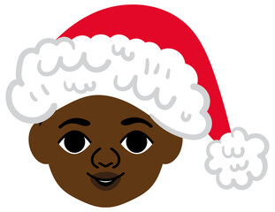 cute flat color african american little boy with a santa hat on his head