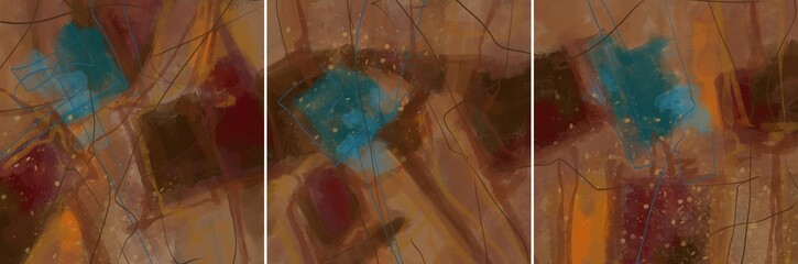 Modern interior triptych. The picture is painted by hand on a tablet.