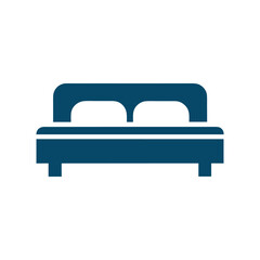 Simple Blue Icon of a Double Bed with Two Pillows