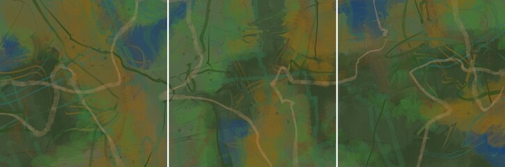 Modern interior triptych. The picture is painted by hand on a tablet.