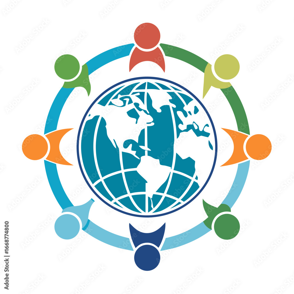Aufkleber diverse team collaborates around the globe, fostering international connection and unity for worldwi