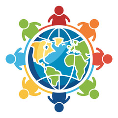Diverse global community united around planet Earth, symbolizing cooperation, unity, and interconnectedness for a better future, perfect for international business and social initiatives.