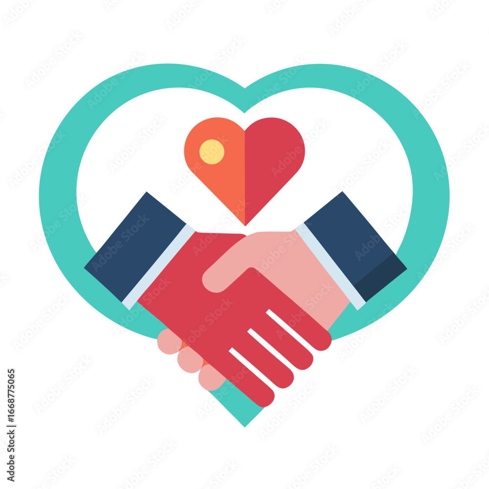 Poster collaborative handshake representing unity, partnership, and support with a heart symbol, perfect fo
