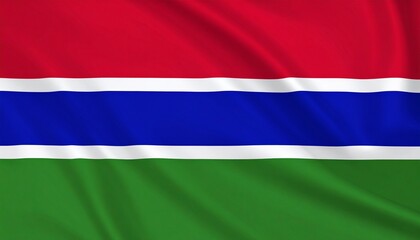 "The Gambia's national flag with horizontal red, blue, and green stripes separated by thin white bands, symbolizing the sun, river, agriculture, and peace."