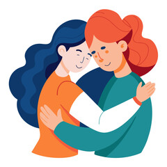 Two women embracing in a warm hug, showing friendship, support, and love, perfect for conveying togetherness and emotional connection