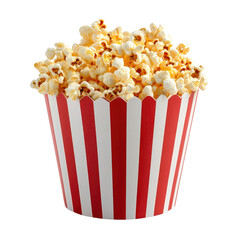red white paper bucket full of popcorn isolated on a white transparent background