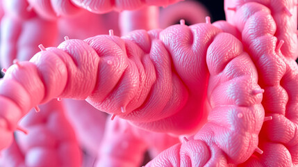 Intestine microvilli close up 3d render. Gut microbiome and digestive system of human